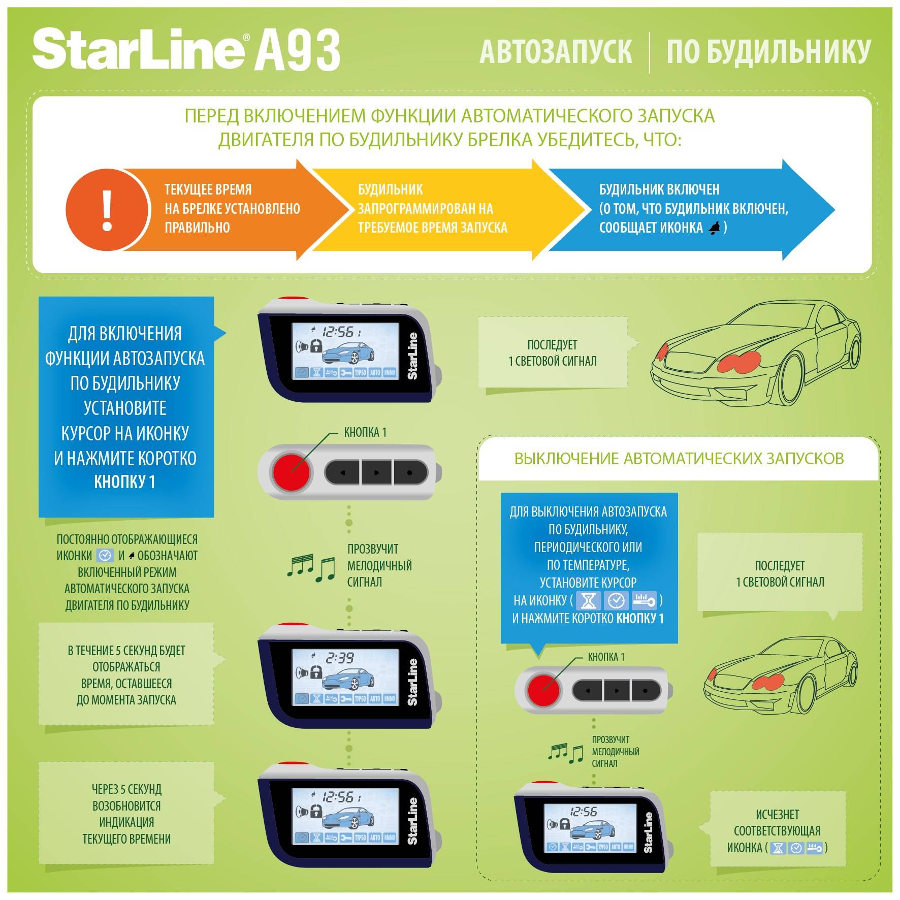 Автозапуск старлайн а93: какие кнопки нажимать для настройки сигнализации